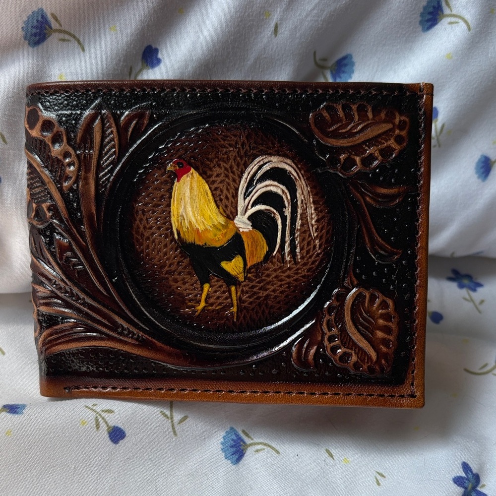 Leather Wallet with Rooster Design